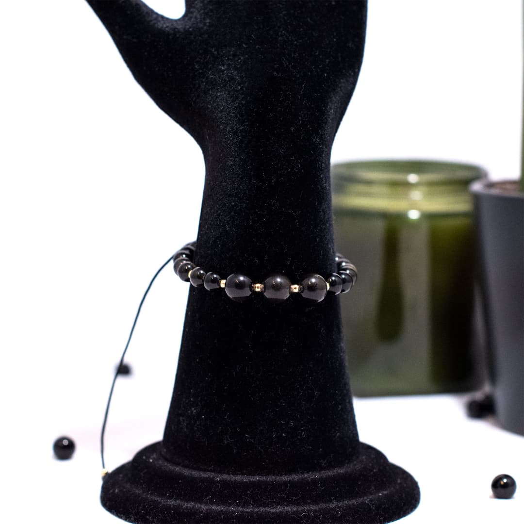 BRĂȚARĂ OBSIDIAN ȘI ARGINT